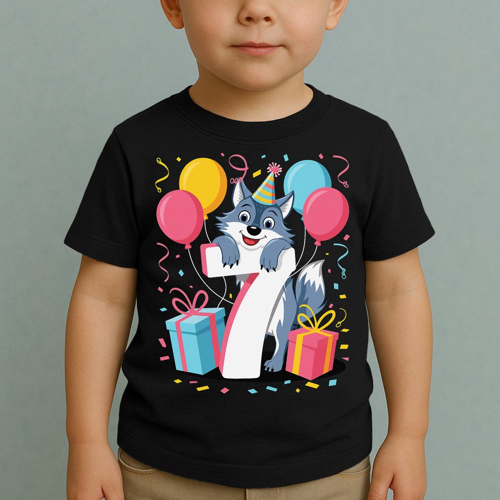 Wolf 7th Birthday Girl 7 Years Old Seventh Seven Wolf Toddler T-Shirt