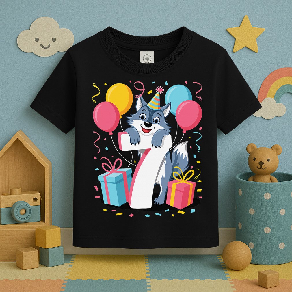 Wolf 7th Birthday Girl 7 Years Old Seventh Seven Wolf Toddler T-Shirt