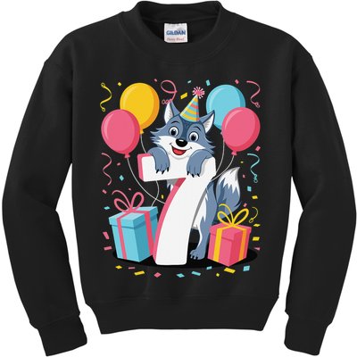 Wolf 7th Birthday Girl 7 Years Old Seventh Seven Wolf Kids Sweatshirt