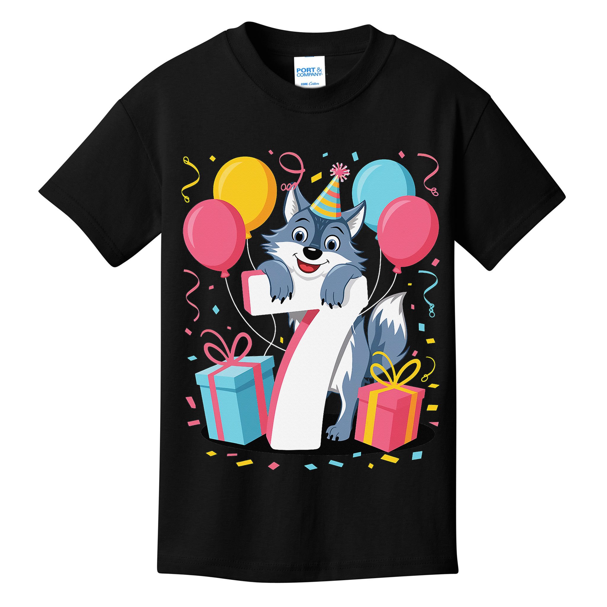 Wolf 7th Birthday Girl 7 Years Old Seventh Seven Wolf Kids T-Shirt