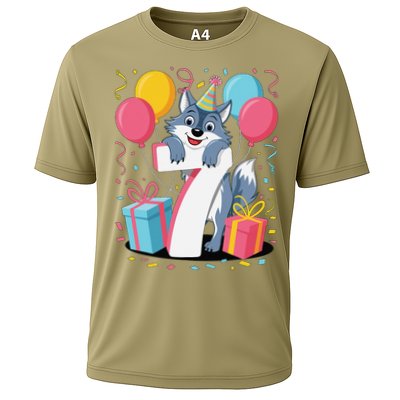 Wolf 7th Birthday Girl 7 Years Old Seventh Seven Wolf Cooling Performance Crew T-Shirt