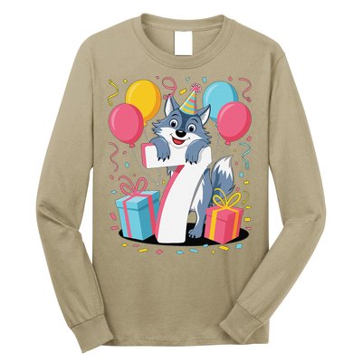 Wolf 7th Birthday Girl 7 Years Old Seventh Seven Wolf Long Sleeve Shirt
