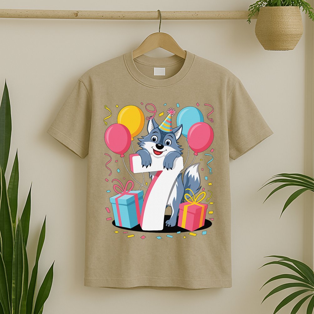 Wolf 7th Birthday Girl 7 Years Old Seventh Seven Wolf T-Shirt