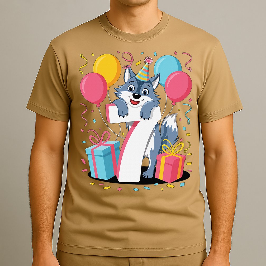 Wolf 7th Birthday Girl 7 Years Old Seventh Seven Wolf T-Shirt