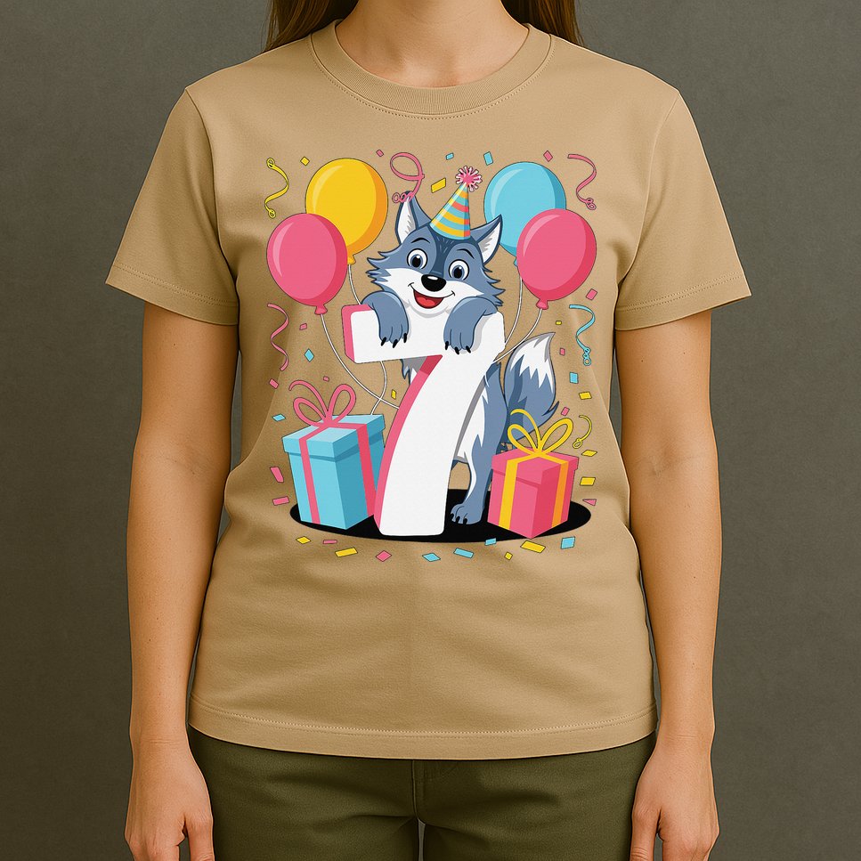 Wolf 7th Birthday Girl 7 Years Old Seventh Seven Wolf T-Shirt