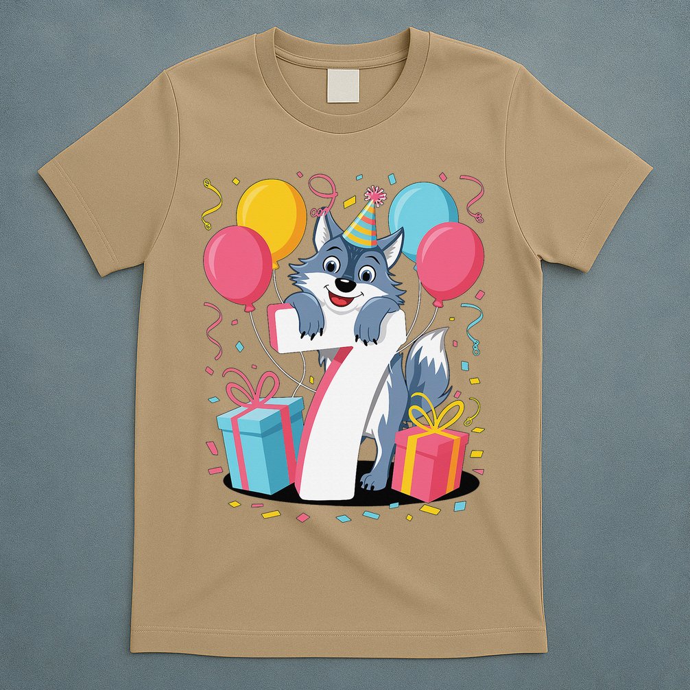 Wolf 7th Birthday Girl 7 Years Old Seventh Seven Wolf T-Shirt