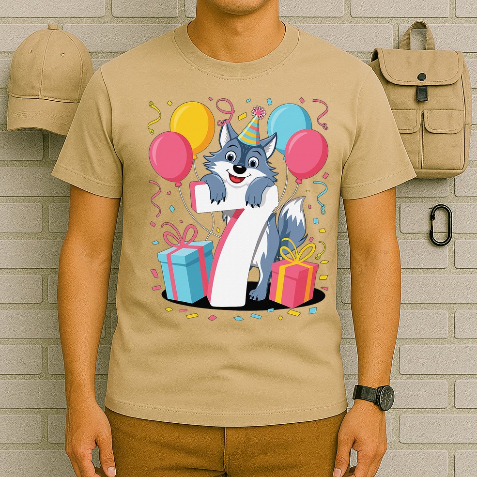 Wolf 7th Birthday Girl 7 Years Old Seventh Seven Wolf T-Shirt