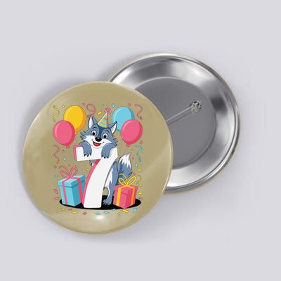 Wolf 7th Birthday Girl 7 Years Old Seventh Seven Wolf Button