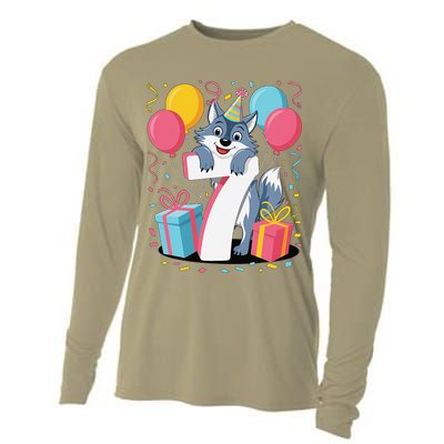 Wolf 7th Birthday Girl 7 Years Old Seventh Seven Wolf Cooling Performance Long Sleeve Crew