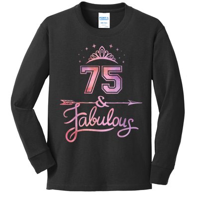 Wo 75 Years Old And Fabulous Happy 75th Birthday Present Kids Long Sleeve Shirt