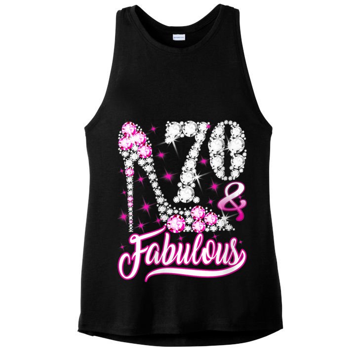 WoM.e.ns 70 Years Old Gifts 70 & Fabulous 70th Birthday Pink Diamond V-Neck Ladies PosiCharge Tri-Blend Wicking Tank