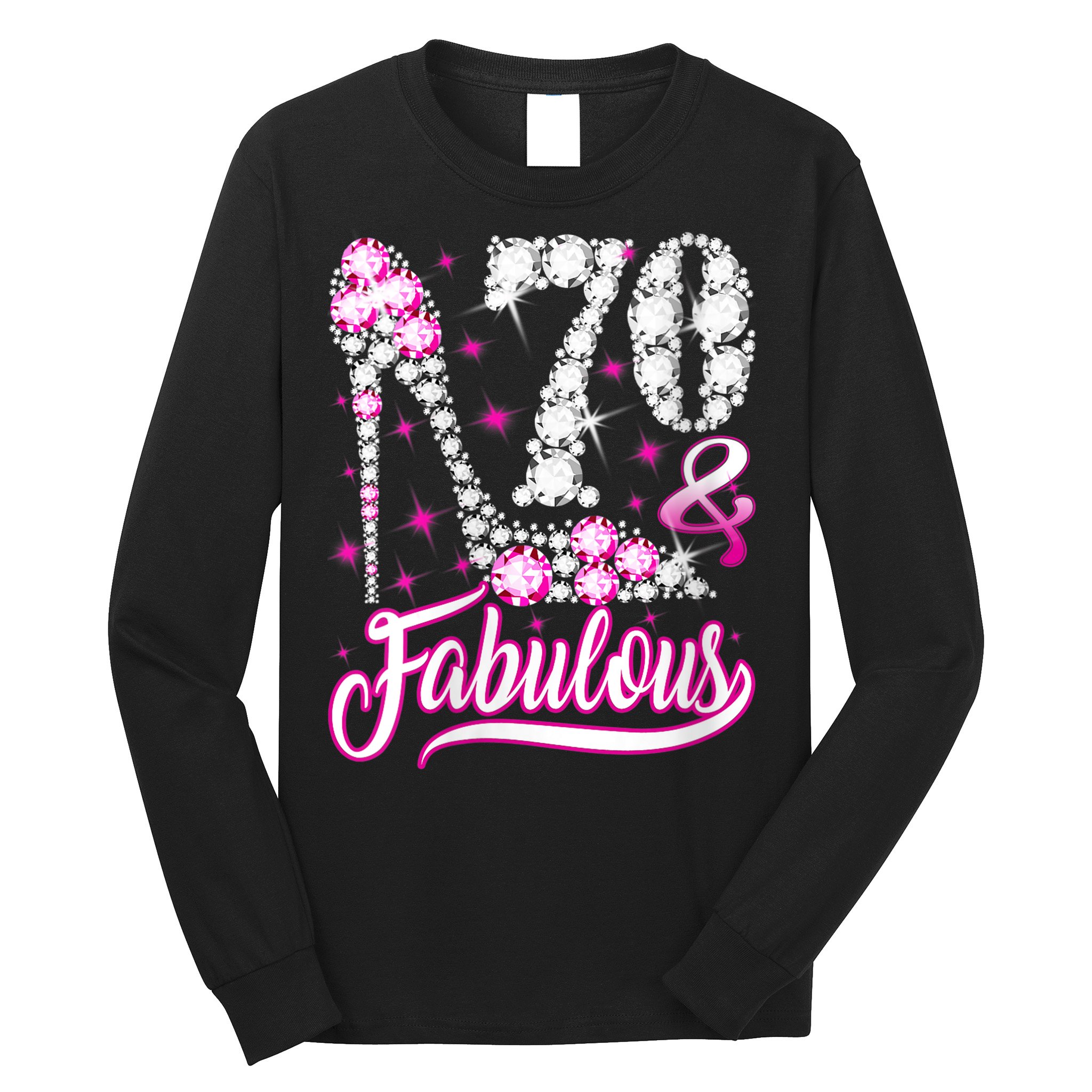 WoM.e.ns 70 Years Old Gifts 70 & Fabulous 70th Birthday Pink Diamond V-Neck Long Sleeve Shirt