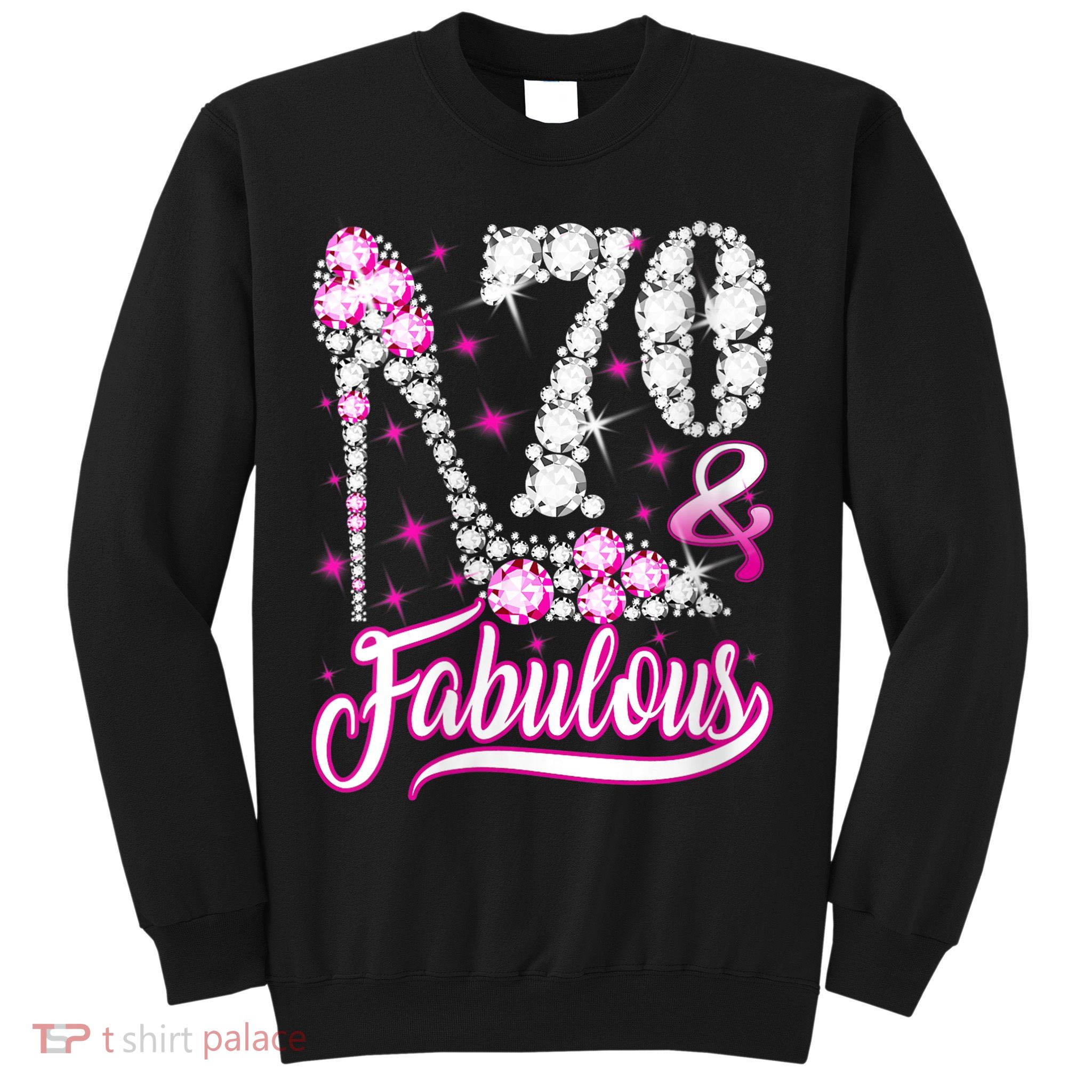 WoM.e.ns 70 Years Old Gifts 70 & Fabulous 70th Birthday Pink Diamond V-Neck Sweatshirt