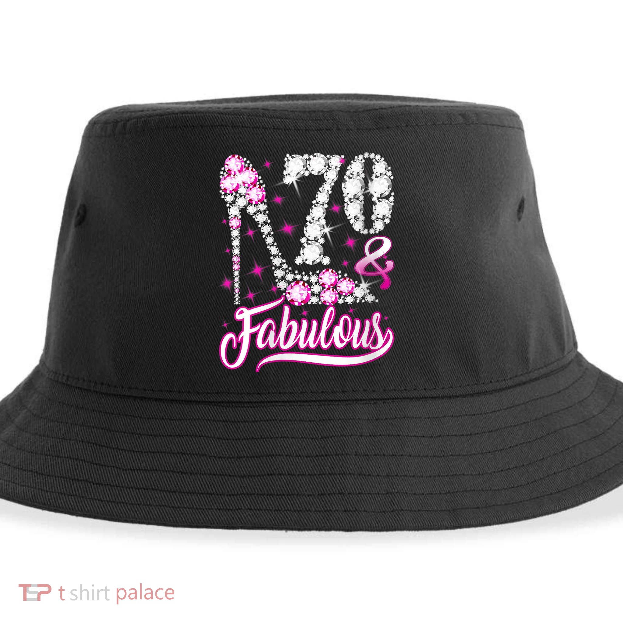 WoM.e.ns 70 Years Old Gifts 70 & Fabulous 70th Birthday Pink Diamond V-Neck Sustainable Bucket Hat