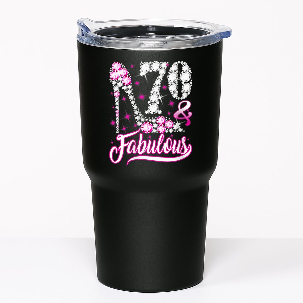 WoM.e.ns 70 Years Old Gifts 70 & Fabulous 70th Birthday Pink Diamond V-Neck Tumbler