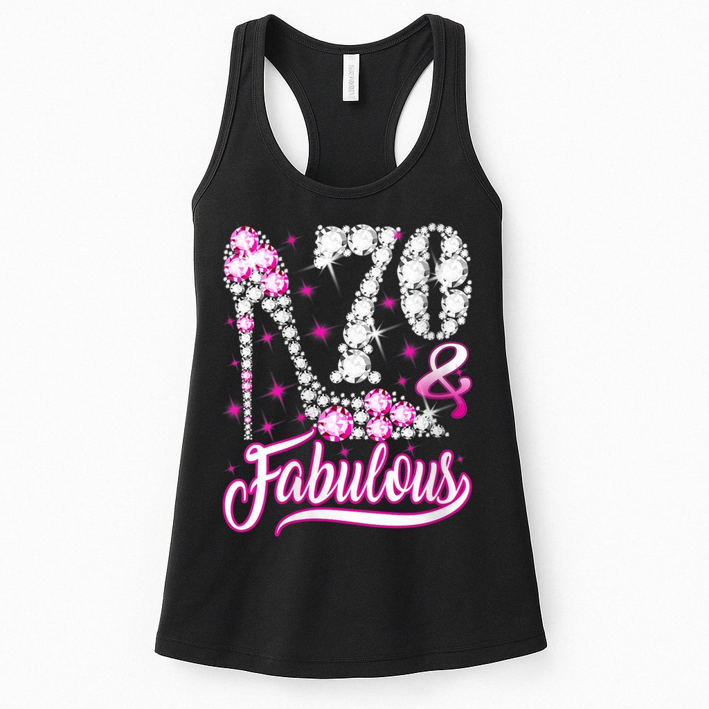 WoM.e.ns 70 Years Old Gifts 70 & Fabulous 70th Birthday Pink Diamond V-Neck Womens Tank Top