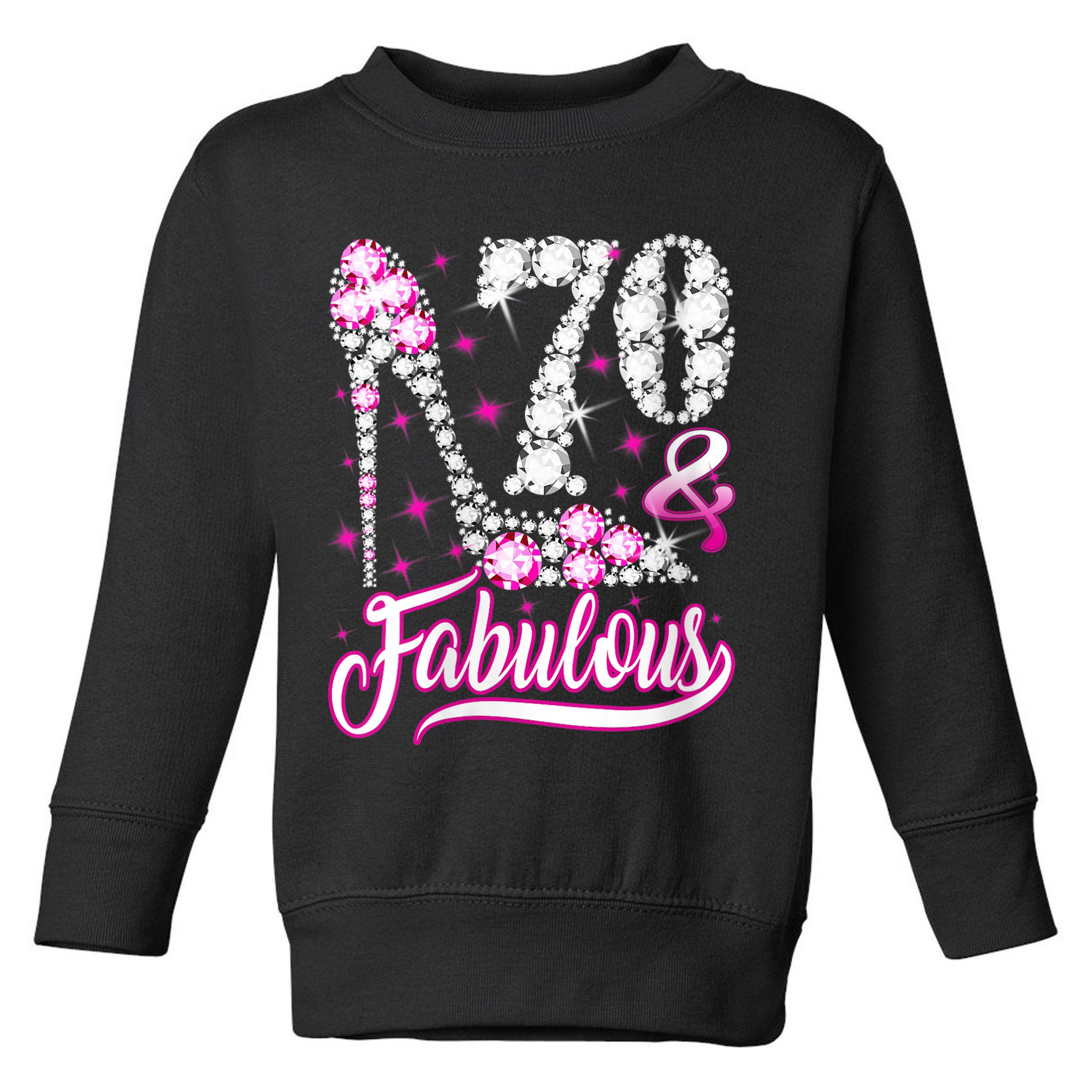 WoM.e.ns 70 Years Old Gifts 70 & Fabulous 70th Birthday Pink Diamond V-Neck Toddler Sweatshirt