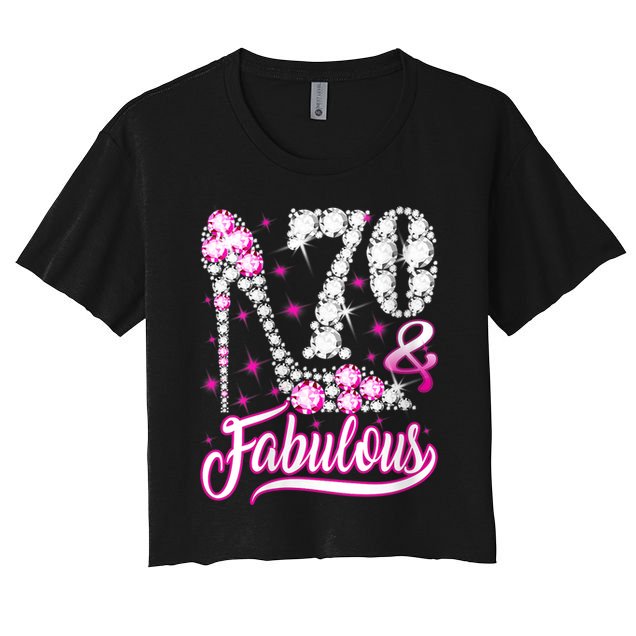 WoM.e.ns 70 Years Old Gifts 70 & Fabulous 70th Birthday Pink Diamond V-Neck Crop Top