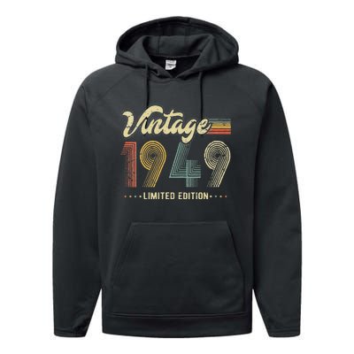 Womens 74 Year Old Gifts Born In 1949 Vintage Retro 74th Birthday Performance Fleece Hoodie