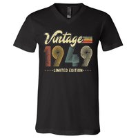 Womens 74 Year Old Gifts Born In 1949 Vintage Retro 74th Birthday V-Neck T-Shirt