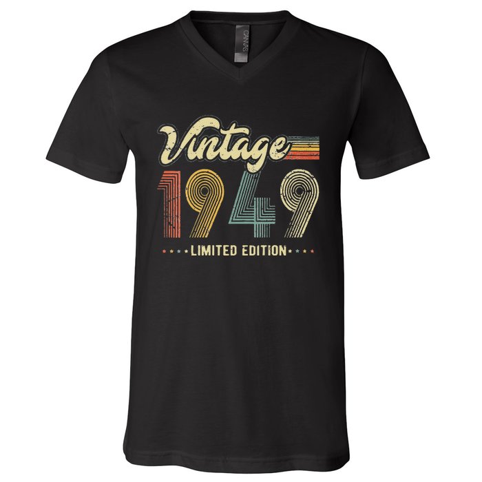 Womens 74 Year Old Gifts Born In 1949 Vintage Retro 74th Birthday V-Neck T-Shirt