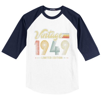 Womens 74 Year Old Gifts Born In 1949 Vintage Retro 74th Birthday Baseball Sleeve Shirt