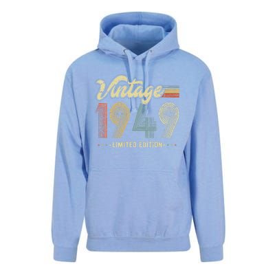 Womens 74 Year Old Gifts Born In 1949 Vintage Retro 74th Birthday Unisex Surf Hoodie