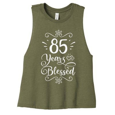 Wo 85th Birthday Present 85 Years Blessed Religious Jesus God Christian Women's Racerback Cropped Tank