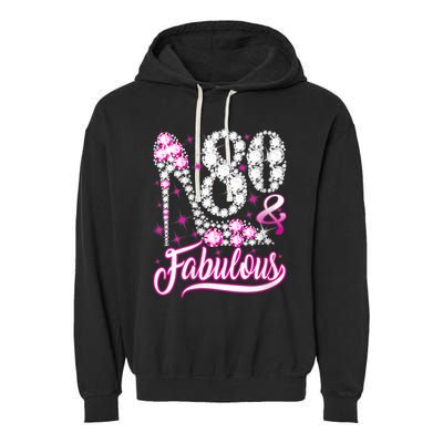 Wom.e.ns 80 Years Old Gifts 80 & Fabulous 80th Birthday Pink Diamond V-Neck Garment-Dyed Fleece Hoodie