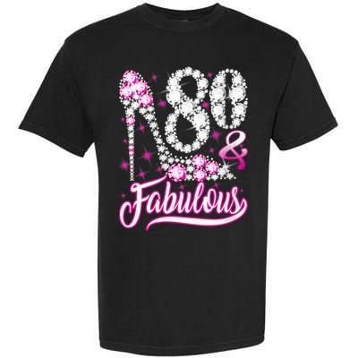 Wom.e.ns 80 Years Old Gifts 80 & Fabulous 80th Birthday Pink Diamond V-Neck Garment-Dyed Heavyweight T-Shirt