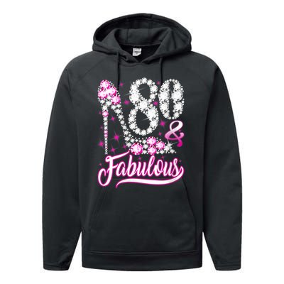 Wom.e.ns 80 Years Old Gifts 80 & Fabulous 80th Birthday Pink Diamond V-Neck Performance Fleece Hoodie