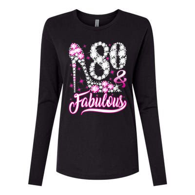 Wom.e.ns 80 Years Old Gifts 80 & Fabulous 80th Birthday Pink Diamond V-Neck Womens Cotton Relaxed Long Sleeve T-Shirt