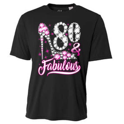 Wom.e.ns 80 Years Old Gifts 80 & Fabulous 80th Birthday Pink Diamond V-Neck Cooling Performance Crew T-Shirt