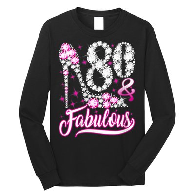 Wom.e.ns 80 Years Old Gifts 80 & Fabulous 80th Birthday Pink Diamond V-Neck Long Sleeve Shirt