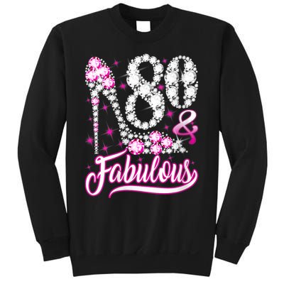 Wom.e.ns 80 Years Old Gifts 80 & Fabulous 80th Birthday Pink Diamond V-Neck Sweatshirt