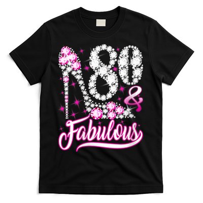 Wom.e.ns 80 Years Old Gifts 80 & Fabulous 80th Birthday Pink Diamond V-Neck T-Shirt