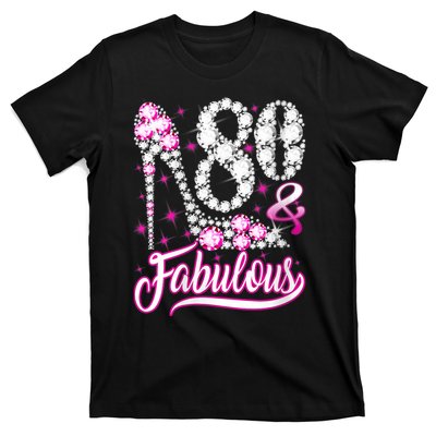 Wom.e.ns 80 Years Old Gifts 80 & Fabulous 80th Birthday Pink Diamond V-Neck T-Shirt