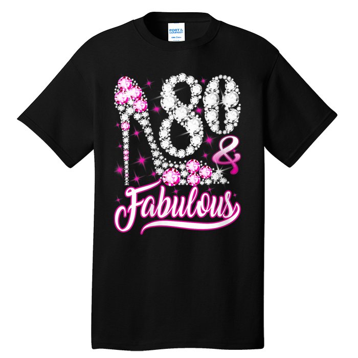 Wom.e.ns 80 Years Old Gifts 80 & Fabulous 80th Birthday Pink Diamond V-Neck Tall T-Shirt