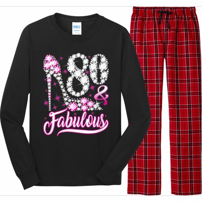 Wom.e.ns 80 Years Old Gifts 80 & Fabulous 80th Birthday Pink Diamond V-Neck Long Sleeve Pajama Set