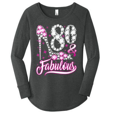 Wom.e.ns 80 Years Old Gifts 80 & Fabulous 80th Birthday Pink Diamond V-Neck Women's Perfect Tri Tunic Long Sleeve Shirt