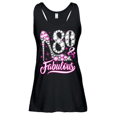 Wom.e.ns 80 Years Old Gifts 80 & Fabulous 80th Birthday Pink Diamond V-Neck Ladies Essential Flowy Tank
