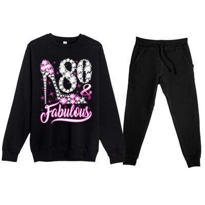 Wom.e.ns 80 Years Old Gifts 80 & Fabulous 80th Birthday Pink Diamond V-Neck Premium Crewneck Sweatsuit Set