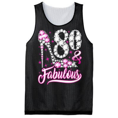 Wom.e.ns 80 Years Old Gifts 80 & Fabulous 80th Birthday Pink Diamond V-Neck Mesh Reversible Basketball Jersey Tank