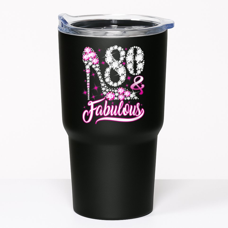 Wom.e.ns 80 Years Old Gifts 80 & Fabulous 80th Birthday Pink Diamond V-Neck Tumbler