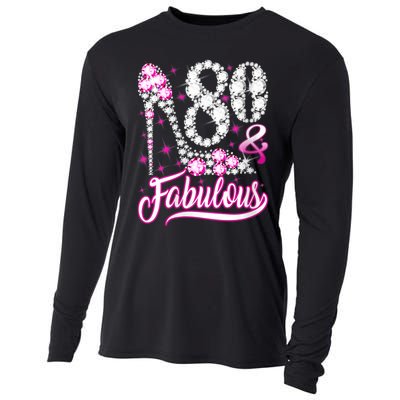 Wom.e.ns 80 Years Old Gifts 80 & Fabulous 80th Birthday Pink Diamond V-Neck Cooling Performance Long Sleeve Crew