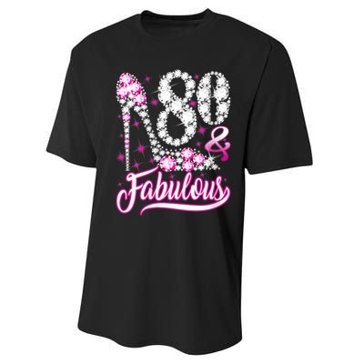 Wom.e.ns 80 Years Old Gifts 80 & Fabulous 80th Birthday Pink Diamond V-Neck Performance Sprint T-Shirt