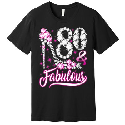 Wom.e.ns 80 Years Old Gifts 80 & Fabulous 80th Birthday Pink Diamond V-Neck Premium T-Shirt