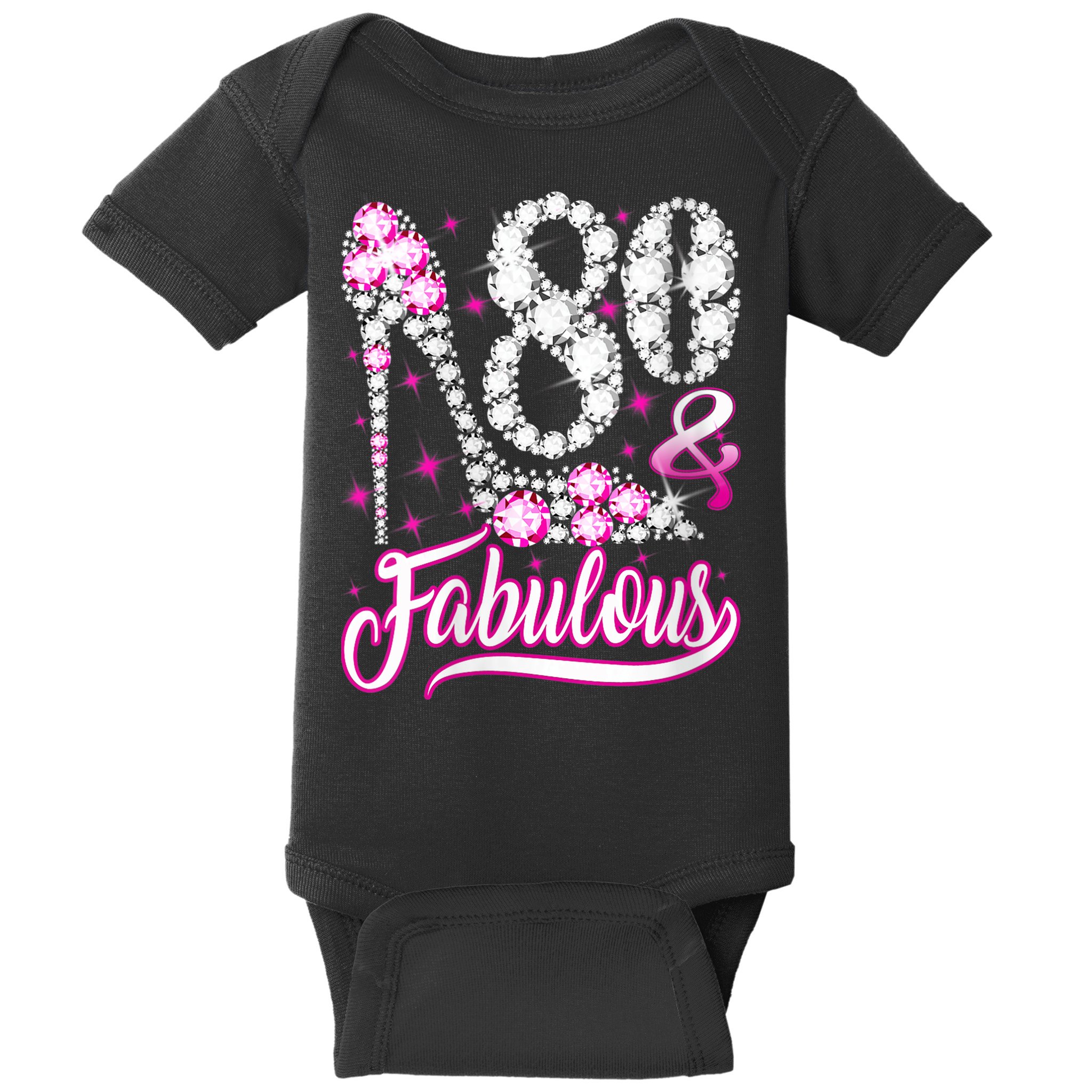 Wom.e.ns 80 Years Old Gifts 80 & Fabulous 80th Birthday Pink Diamond V-Neck Baby Bodysuit