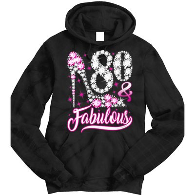 Wom.e.ns 80 Years Old Gifts 80 & Fabulous 80th Birthday Pink Diamond V-Neck Tie Dye Hoodie