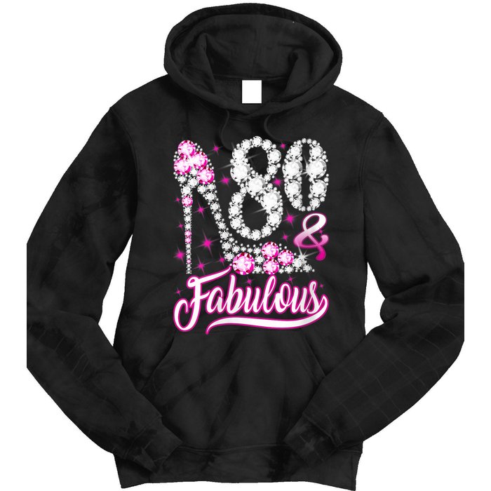 Wom.e.ns 80 Years Old Gifts 80 & Fabulous 80th Birthday Pink Diamond V-Neck Tie Dye Hoodie